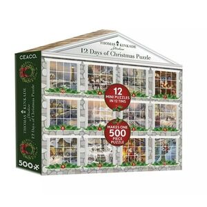 Thomas Kinkade 12 Days Of Christmas Puzzle, 12 Tins&Puzzles Makes One Big Puzzle
